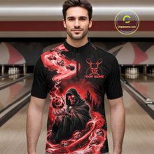 Load image into Gallery viewer, Black And Red Grim Reaper Custom Halloween Bowling Team Shirts For Men, Bowling Gifts IPHW7614