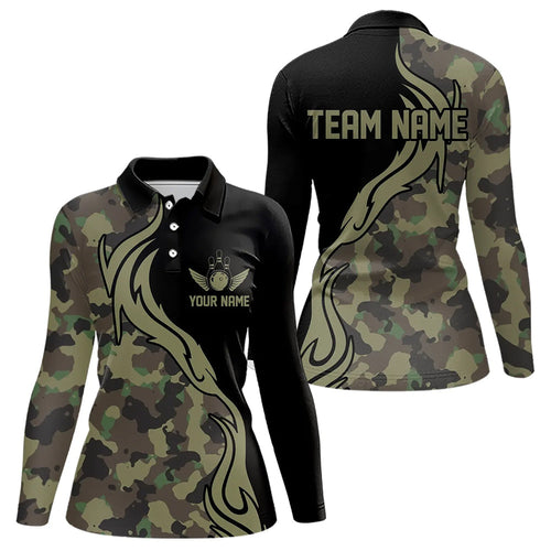 Military Green Camo Custom Army Bowling Team Shirts, Bowling League Shirts For Women IPHW5515