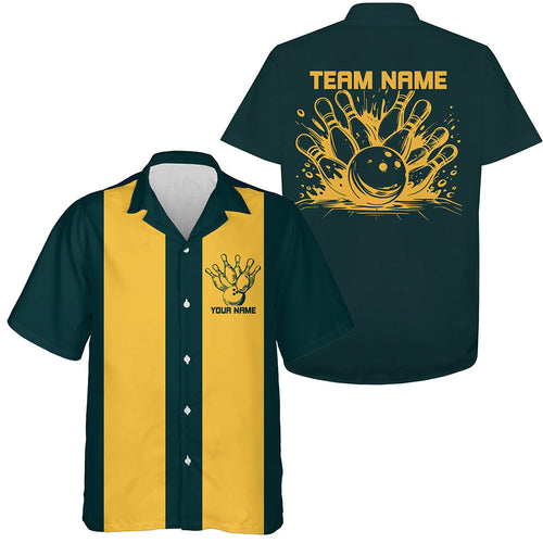 Green And Yellow Custom Striking Bowling Polo Shirts For Men And Women, Classic Vintage Bowling Shirts IPHW8280