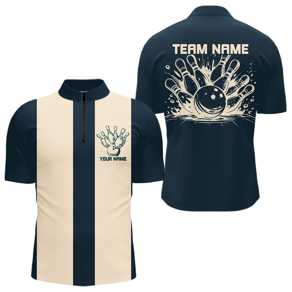 Custom Green Striking Bowling Quarter-Zip Shirts For Men, Classic Vintage Bowling Shirts IPHW8282