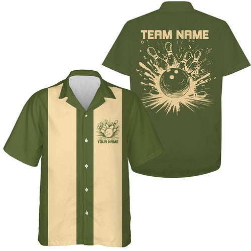 Custom Military Green Striking Bowling Polo Shirts For Men And Women, Classic Vintage Bowling Shirts IPHW8287