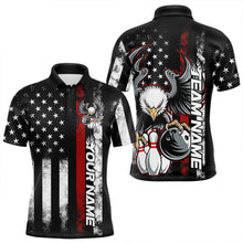 Load image into Gallery viewer, Custom Red Thin Line American Flag Eagle Bowling Men Polo Shirts, Patriotic US Bowling Shirt IPHW8736