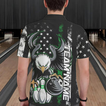 Load image into Gallery viewer, Custom Green Thin Line American Flag Eagle Bowling Men Polo Shirts, Patriotic US Bowling Shirt IPHW8737