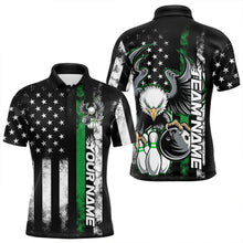 Load image into Gallery viewer, Custom Green Thin Line American Flag Eagle Bowling Men Polo Shirts, Patriotic US Bowling Shirt IPHW8737