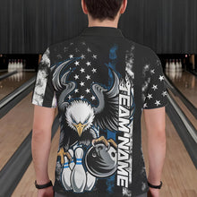 Load image into Gallery viewer, Custom Blue Thin Line American Flag Eagle Bowling Men Polo Shirts, Patriotic US Bowling Shirt IPHW8738