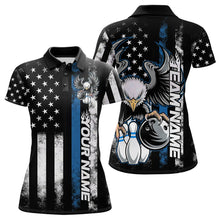 Load image into Gallery viewer, Custom Blue Thin Line American Flag Eagle Bowling Women Polo Shirts, Patriotic US Bowling IPHW8738