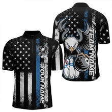 Load image into Gallery viewer, Custom Blue Thin Line American Flag Eagle Bowling Men Quarter-Zip Shirts, Patriotic US Bowling IPHW8738