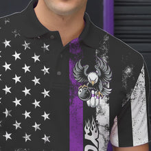 Load image into Gallery viewer, Custom Purple Thin Line American Flag Eagle Bowling Men Polo Shirts, Patriotic US Bowling Shirt IPHW8739