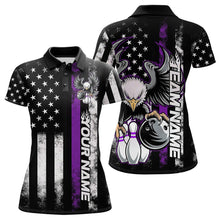 Load image into Gallery viewer, Custom Purple Thin Line American Flag Eagle Bowling Women Polo Shirts, Patriotic US Bowling IPHW8739