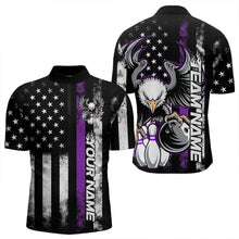 Load image into Gallery viewer, Custom Purple Thin Line American Flag Eagle Bowling Men Quarter-Zip Shirts, Patriotic US Bowling IPHW8739