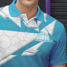 Load image into Gallery viewer, Custom White And Blue Bowling Team Polo Shirts For Men, Bowling Ball Pattern Bowlers Outfit IPHW8741