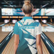 Load image into Gallery viewer, Custom White And Blue Bowling Team Womens Polo Shirt, Bowling Ball Pattern Bowlers Outfit IPHW8741