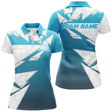 Load image into Gallery viewer, Custom White And Blue Bowling Team Womens Polo Shirt, Bowling Ball Pattern Bowlers Outfit IPHW8741