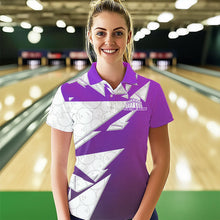 Load image into Gallery viewer, Custom White And Purple Bowling Team Womens Polo Shirt, Bowling Ball Pattern Bowlers Outfit IPHW8742