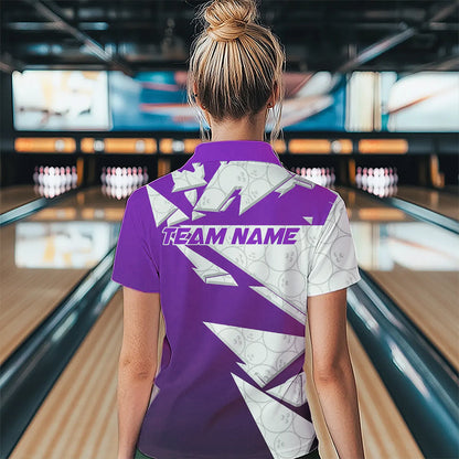 Custom White And Purple Bowling Team Women Quarter-Zip Shirt, Bowling Ball Pattern Outfit IPHW8742