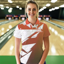 Load image into Gallery viewer, Custom White And Orange Bowling Team Womens Polo Shirt, Bowling Ball Pattern Bowlers Outfit IPHW8743