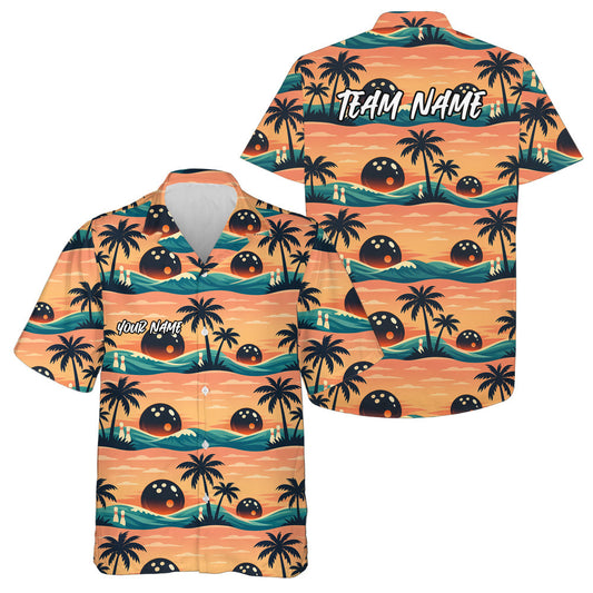 Custom Palm Tree And Sunset Scene Bowling Hawaiian Shirts For Men And Women Summer Outfit IPHW10837