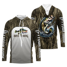 Load image into Gallery viewer, Largemouth Bass Fishing Grass Camo Custom Long Sleeve Fishing Shirts, Bass Tournament Fishing Jersey IPHW6246