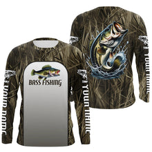 Load image into Gallery viewer, Largemouth Bass Fishing Grass Camo Custom Long Sleeve Fishing Shirts, Bass Tournament Fishing Jersey IPHW6246