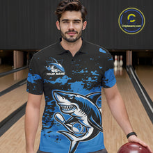 Load image into Gallery viewer, Custom Black And Blue Camo Shark Bowling Team Men Polo Shirts, Bowling Tournament Shirt IPHW8996