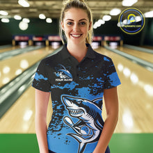 Load image into Gallery viewer, Custom Black And Blue Camo Shark Bowling Team Women Polo Shirts, Bowling Tournament Shirt IPHW8996