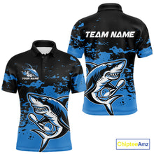 Load image into Gallery viewer, Custom Black And Blue Camo Shark Bowling Team Men Polo Shirts, Bowling Tournament Shirt IPHW8996
