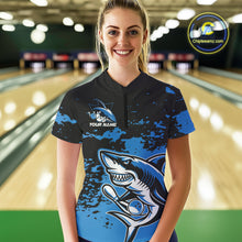 Load image into Gallery viewer, Custom Black And Blue Camo Shark Bowling Women Quarter-Zip Shirt, Tournament Shirt IPHW8996