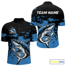 Load image into Gallery viewer, Custom Black And Blue Camo Shark Bowling Team Men Quarter-Zip Shirts, Bowling Tournament Shirt IPHW8996
