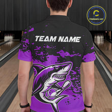 Load image into Gallery viewer, Custom Black And Purple Camo Shark Bowling Team Men Polo Shirts, Bowling Tournament Shirt IPHW8997