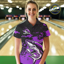 Load image into Gallery viewer, Custom Black And Purple Camo Shark Bowling Women Polo Shirts, Bowling Tournament Shirt IPHW8997
