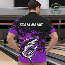 Load image into Gallery viewer, Custom Black And Purple Camo Shark Bowling Team Men Quarter-Zip Shirts, Bowling Tournament Shirt IPHW8997