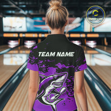 Load image into Gallery viewer, Custom Black And Purple Camo Shark Bowling Women Quarter-Zip Shirt, Tournament Shirt IPHW8997