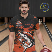 Load image into Gallery viewer, Custom Black And Ornage Camo Shark Bowling Team Men Polo Shirts, Bowling Tournament Shirt IPHW8998