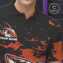 Load image into Gallery viewer, Custom Black And Ornage Camo Shark Bowling Team Men Polo Shirts, Bowling Tournament Shirt IPHW8998