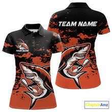 Load image into Gallery viewer, Custom Black And Ornage Camo Shark Bowling Women Polo Shirts, Bowling Tournament Shirt IPHW8998