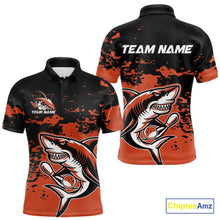 Load image into Gallery viewer, Custom Black And Ornage Camo Shark Bowling Team Men Polo Shirts, Bowling Tournament Shirt IPHW8998