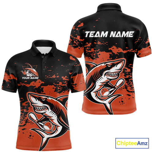 Custom Black And Ornage Camo Shark Bowling Team Men Polo Shirts, Bowling Tournament Shirt IPHW8998