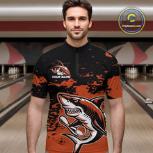 Load image into Gallery viewer, Custom Black And Ornage Camo Shark Bowling Team Men Quarter-Zip Shirts, Bowling Tournament Shirt IPHW8998