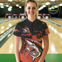 Load image into Gallery viewer, Custom Black And Ornage Camo Shark Bowling Women Quarter-Zip Shirt, Tournament Shirt IPHW8998