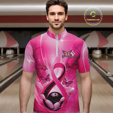 Load image into Gallery viewer, Custom Hope Pink Ribbon Butterfly Bowling Men Team Shirt,Breast Cancer Bowling Shirt IPHW11117