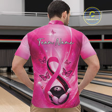 Load image into Gallery viewer, Custom Hope Pink Ribbon Butterfly Bowling Men Team Shirt,Breast Cancer Bowling Shirt IPHW11117