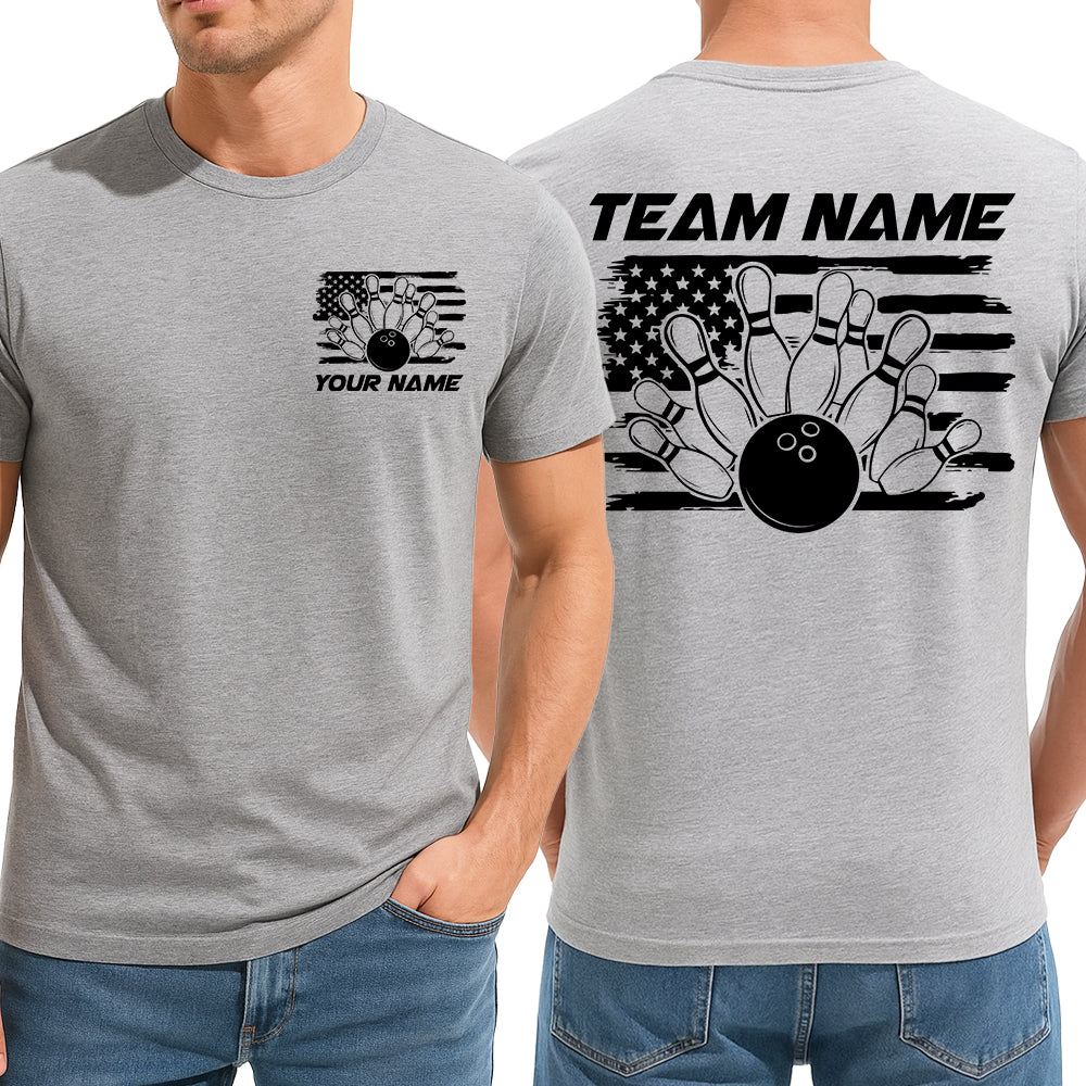 Custom American Flag US Bowling T-Shirts For Men, Patriotic Bowling Shirt IPHW9053