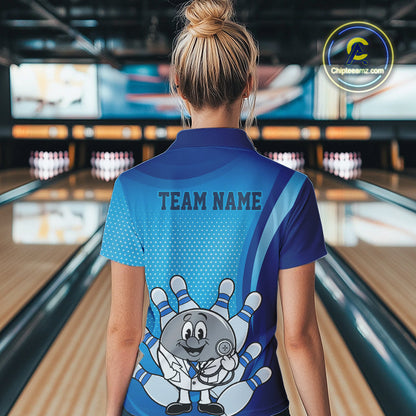 Custom Blue Doctor Bowling Quarter-Zip Shirts For Women, Funny Doctor Bowling Jerseys IPHW9235