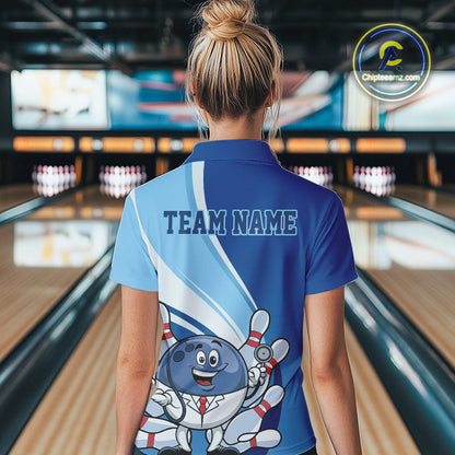 Custom Blue Doctor Bowling Polo Shirts For Women, Funny Doctor Bowling Jerseys IPHW9239