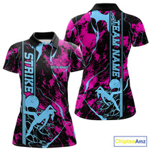 Load image into Gallery viewer, Custom Blue And Pink Strike Bowling Polo Team Shirts For Women, Strike Bowling Jersey IPHW9242