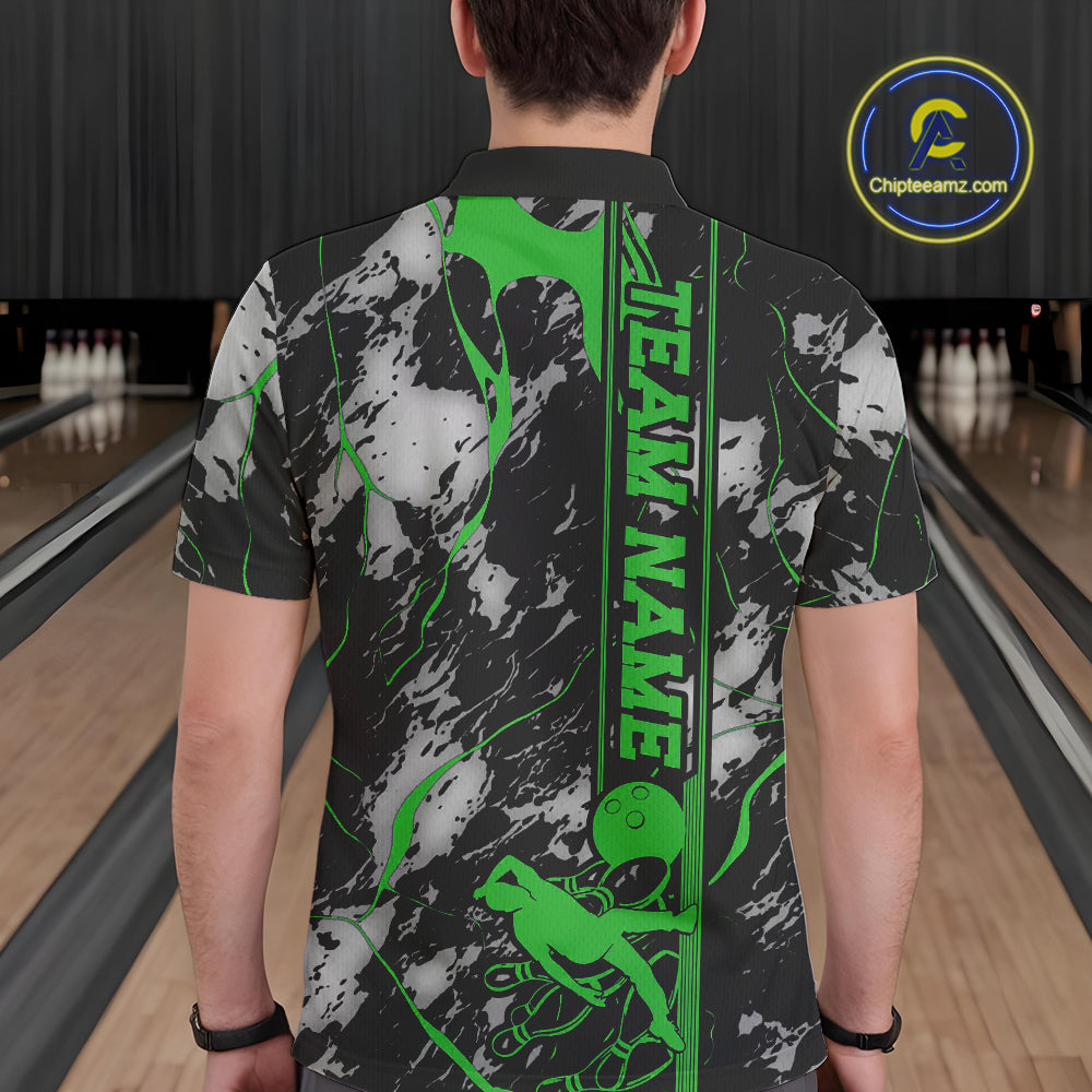 Custom Green And Gray Camo Strike Bowling Polo Team Shirts For Men, Strike Bowling Jersey IPHW9243