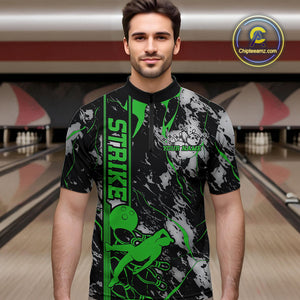 Custom Green And Gray Camo Strike Bowling Quarter-Zip Team Shirts For Men, Strike Bowling Jersey IPHW9243