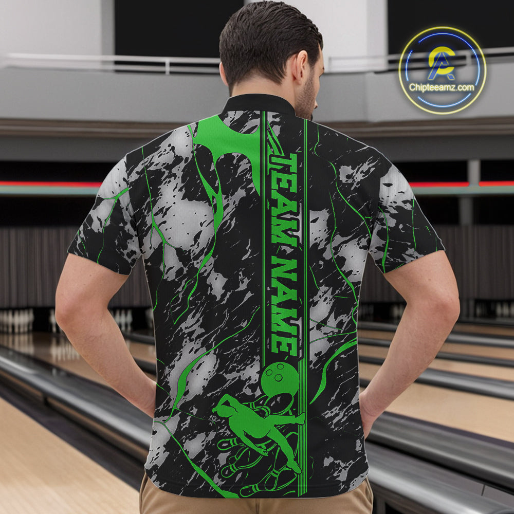 Custom Green And Gray Camo Strike Bowling Quarter-Zip Team Shirts For Men, Strike Bowling Jersey IPHW9243