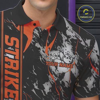 Custom Orange And Gray Camo Strike Bowling Polo Team Shirts For Men, Strike Bowling Jersey IPHW9244