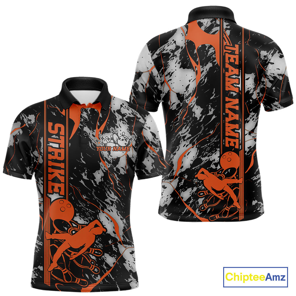 Custom Orange And Gray Camo Strike Bowling Polo Team Shirts For Men, Strike Bowling Jersey IPHW9244